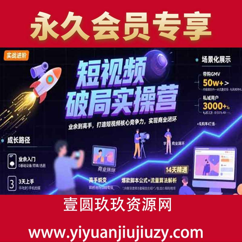 短视频破局实操营，业余到高手，打造短视频核心竞争力，实现商业闭环