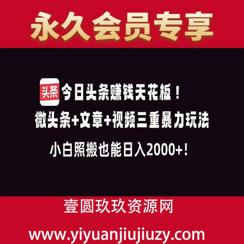 今日头条之微头条＋文章＋视频三重暴力玩法，学会一种轻松日入2000＋，小白一学就通！