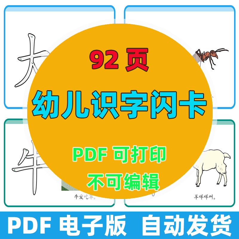 0104 幼儿识字闪卡92页 横版 可打印做教案